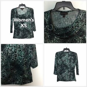 Women’s Dana Buchman XS Top Shirt Gray Black Crewneck Elbow Sleeve Stretch NWOT